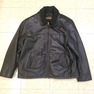 Columbia Vintage Men's Black Heavy  Leather Coat w/Removable Fleece lining Sz XL